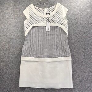 Axara Paris Dress Women's Size 12 (44) Brocade‎ Cream Black Cap Sleeve Lined